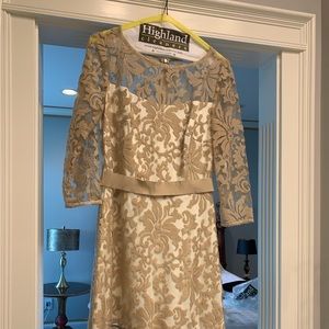 Tadashi Shoji Cream Tan Sheath Midi Dress